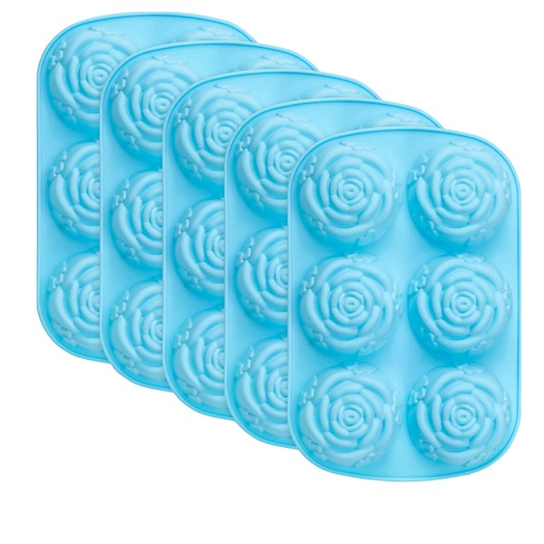 Silicone Rose Molds 5 Packs, 6-Cavity Non Stick Rose Flower