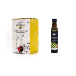 Sign Camline Camelina Oil Bundle by Olimega | Cold-Pressed Virgin Camelina Oil (1.32 gallon) & Roasted Camelina Oil (16.9 Fl oz) | High Smoke Point 475F | Rich in Omega-3 & Vitamin E | Alternative to Olive Oil