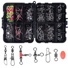 Jinlaili 140 Pieces Fishing Swivel Kit, Fishing Swivel Fishing Barrel Swivel with Ball Bearing Swivel, Ball Bearing Swivel Snap Barrel Triple Fishing Swivel Connector Fishing Beads, Fishing Swivel,