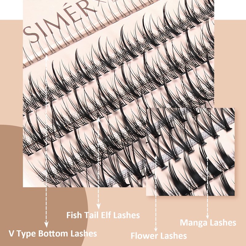 SIMER False Eyelashes 7-13mm Individual Lashes 242 Clusters Lashes Natural