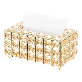 Crystal Tissue Box Cover, Tissue Holder, Tissue Box Holder, Facial Tissue Paper Organizer, Luxury Facial Napkin Holder for Bathroom Dresser Night Stand Desk Table Office Home Decor, Gold