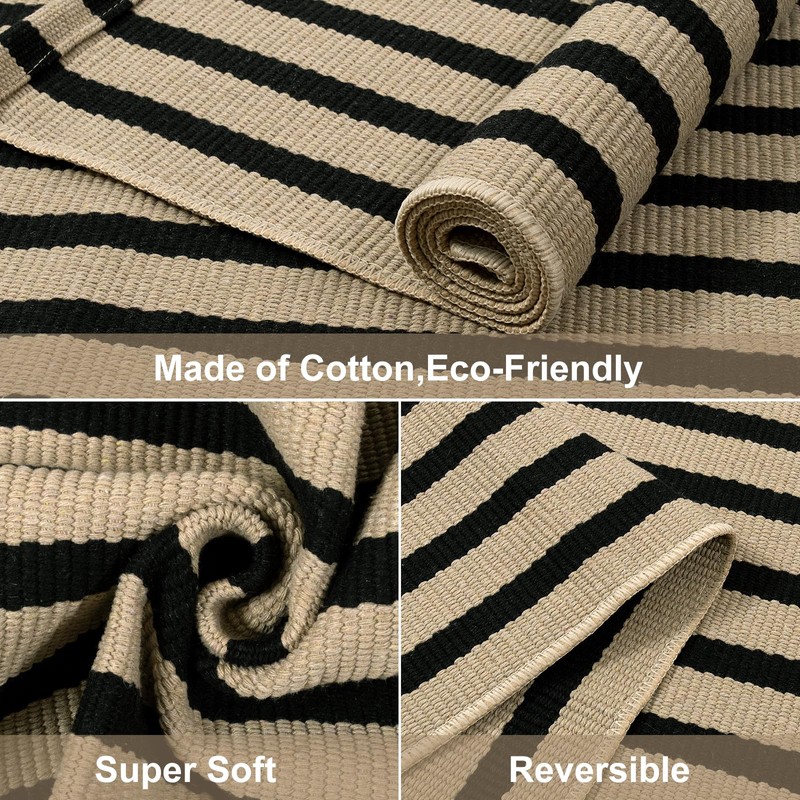 Black and Tan Outdoor Rugs, 3x5 Stripe Front Porch Rugs
