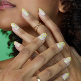 PaintLab Press-On Nails Manicure Kit, Limoncello II, 30-Piece Set, Long-Lasting Fake Nails with Glue, File, Prep Pad & Cuticle Stick