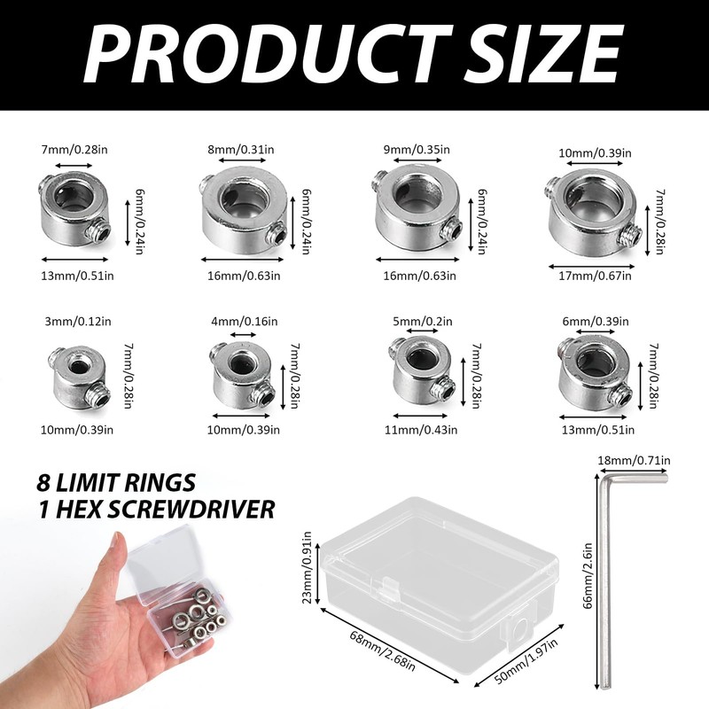 8-piece depth stop ring set, drill depth limiter limit the