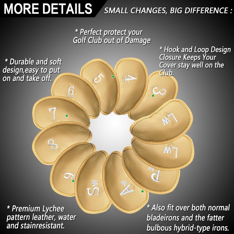 Golf Iron Head Covers Numbers Synthetic Leather Headcover Deluxe Value