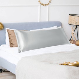 PiccoCasa Satin Body Pillowcase for Hair and Skin, Luxury Silk Satin Long Pillow Cover Smooth Soft Satin Body Pillow Cover with Zipper Closure Silver Grey 4ft