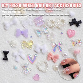 Nail Art Decoration, Pack of 400 Multi Shapes Heart Bowknot Pearls Nail Decorations, Aurora Flatback Bear Butterfly Nail Gems for Manicure DIY Crafts Jewellery Accessories (Mix-D)