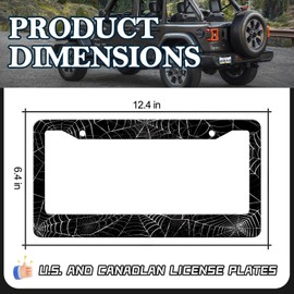 HCSS 2PCS Black White Spider Web License Plate Frames,Gothic Goth Aluminum Metal License Plate Holder Cover,Rust-Proof Waterproof Car Decorative Tag Frames for Standard US 12x6 Inch