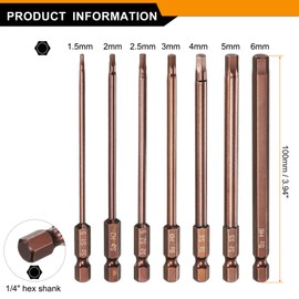 sourcing map 7pcs Hex Head Wrench Drill Bit 1.5/2/2.5/3/4/5/6mm Metric 1/4" Hex Shank 4"(100mm) Length S2 Steel Magnetic Impact Drivers Screwdriver Bit Industrial Grade Hexagon Drill Bits