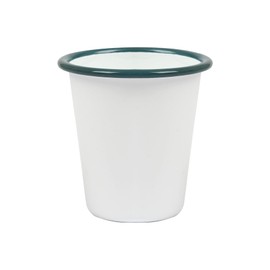 Argon Tableware 300ml Enamel Tumbler Cup with Green Rim - White Enamel Reusable Stainless Steel Drinking Glasses Travel Cups for Camping, Travelling, Picnics