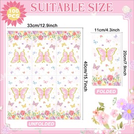 gisgfim 100Pcs Butterfly Paper Napkins Pink Butterfly Guest Towel Colorful Garden Summer Spring Disposable Hand Napkins for Bathroom Pink Flower Dinner Party Baby Shower Decorative Towel
