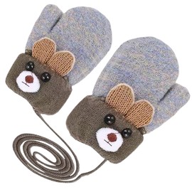 Children's Winter Gloves Kids Mittens Baby Cartoon Mittens Neck Gloves Thick Double Knitted Gloves Cute Gloves 1-3 Years Old Playing, Running, Skiing Needs