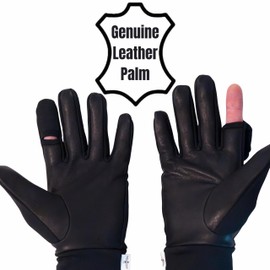 Trigger Finger Hunting & Rifle Shooting Gloves with Finger Flip | Genuine Leather Palm Grip & Stretch Back | For Outdoor Tactical Sports | Airsoft Paintball Trap Skeet Clay Shooting (BLACK, X-LARGE)
