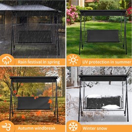 Hoypeyfiy Replacement Swing Seat Cover Garden Swing Seat Cover Hammock, 600D Oxford UV Resistant Waterproof 2/3 Seat Patio Swing Cover Chair Bench (148 * 50 * 50cm)