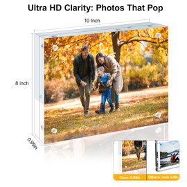 1 Pack 8x10 Acrylic Picture Frames - 20% Thicker Double Sided Magnetic Frame with UV Protection - Freestanding Clear Frameless Display for Tabletops - Modern Photo Frame Set for Home & Office Decor