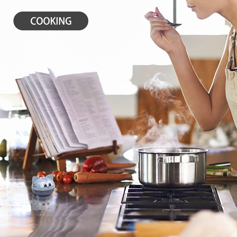 AUDRWALL Cute Kitchen Timer Mechanical Timer for Kids (Gray Cat)