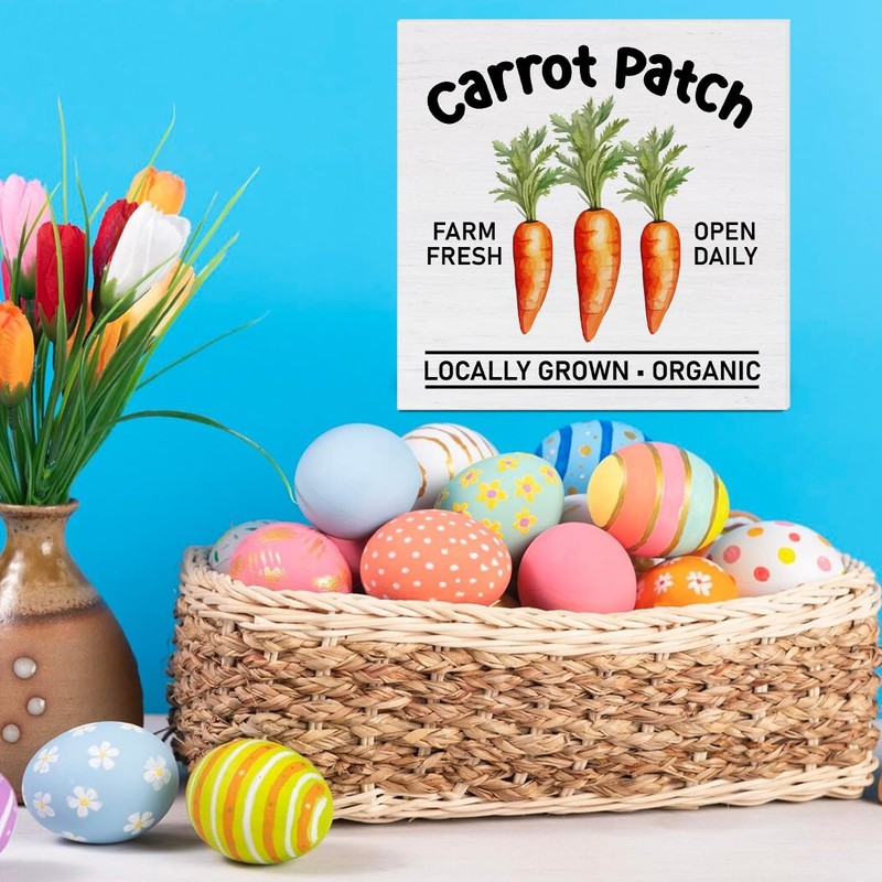 Easter Decor Rustic Carrot Patch Wooden Sign Easter Desk Decorations