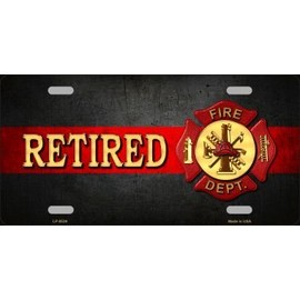 Fire Fighter Retired with Logo Metal License Plate