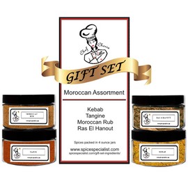 Moroccan Spice Assortment Set by Chef Cherie - Includes 4 different Seasonings - 1 each of Moroccan Rub, Kebab Seasoning, Ras El Hanout, and Tajine Seasoning