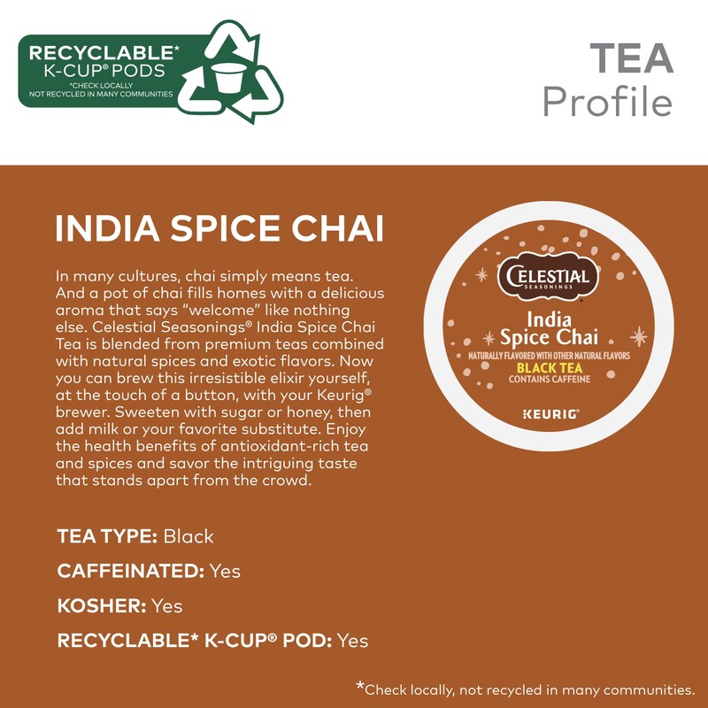 Celestial Seasonings India Spice Chai Keurig Single Serve K-Cup Pods,