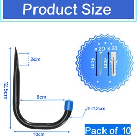Locawaya Garage Storage Hooks Hanging 10cm Heavy Duty Wall Mount J Hook Hanger Organizer for Tools, Bikes, Ladders, Chairs, Pack of 10