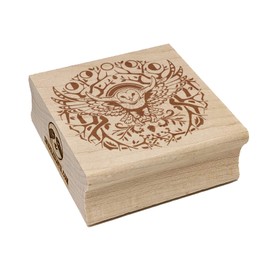 Intricate Barn Owl with Wreath of Branches and Moon Phases Square Rubber Stamp for Stamping Crafting - 2.75in Large