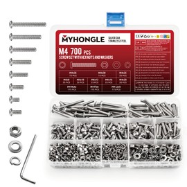 700 Pcs M4 Screws Set, Bolts and Nuts, Assorted Nuts and Bolts Sets, Hex Socket Head Cap Screw with Washers, Pan Round Head Machine Screws Assortment Kit(700Pcs M4)