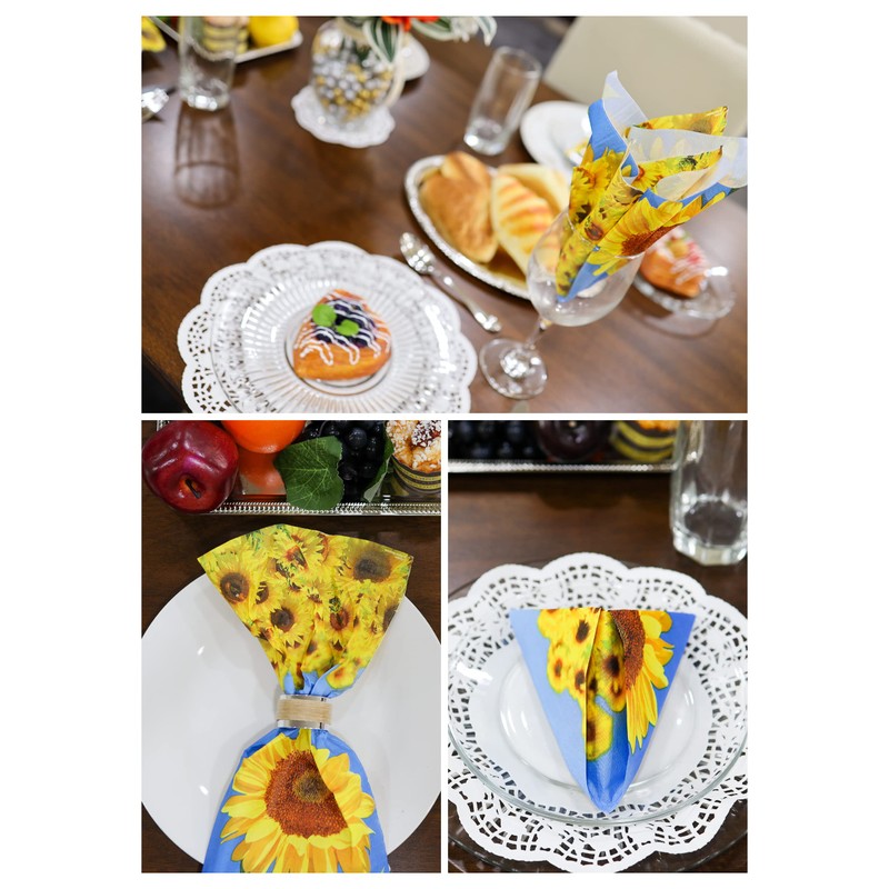 Iconikal 75-Count Disposable Paper Party Napkins Sunflower Fields 6.5x6.5-Inch 2-Ply