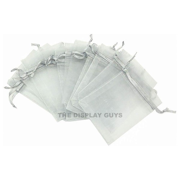 TheDisplayGuys 100-Pack 4x6 Silver Sheer Organza Gift Bags with Drawstring, Goodie Bags for Jewelry, Candy Bags, Treat Bags, Wedding Favors Small Mesh Bags