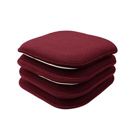 GoodGram 4 Pack Non Slip Ultra Soft Chenille Premium Comfort Memory Foam Chair Pads/Cushions - Assorted Colors (Country Burgundy)
