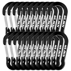 Wlikn Aluminum Alloy Multi-functional Carabiner, Set of 20, Load Capacity 110.2 lbs (50 kg), Ultra Lightweight, Small, D-Ring, Sling, Key Holder, Accessories, Keys, Camping, Hiking, Trekking Hook, Fishing, Outdoors, Camping