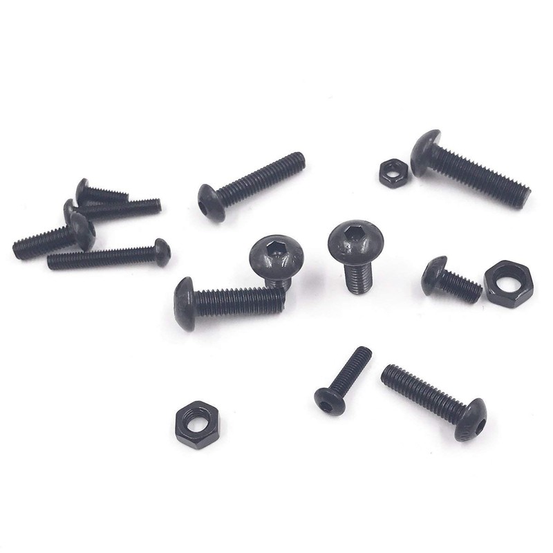 WINGONEER 440pcs M3 M4 M5ボタンヘッド六角穴付きボルトスクリューボルト付きナットアソートメントキット、10.9グレード合金鋼、黒酸化仕上げ