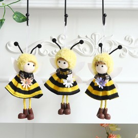 3 Pcs/Box Adorable Bee Fairy Doll Hanging Ornament - Cute Fabric Bee Dolls with Flower for Home Decor, Parties, and Gifts - Perfect for Spring Easter Party Decoration, Baby Showers, and Birthday Gift