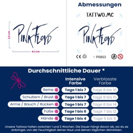 Tattwo.me Temporary Tattoos for Adults and Kids 2 Weeks Waterproof - Pink Floyd - Vegetable Ink - EU Cosmetic Certificate - (P0803)