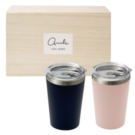 Dolce duo DAM-228 Thermo Tumbler with Lid, Hot and Cold Insulated, Stainless Steel, Vacuum Insulated, Double Wall Structure, Cup Holder, 13.5 fl oz (400 ml), Set of 2, Pink, Navy, Convenience Store