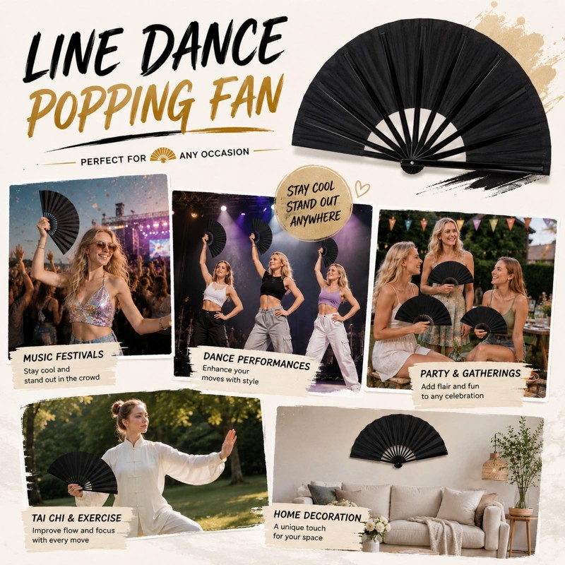 NOIMTTY Large Portable Folding Clacking Fans For Line Dancing -