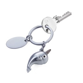 TROIKA Narwal – KR19-04/MA – Keyring – Unicorn of the Seas – with Metal Plate (Oval) – Cast Metal – Matt – Chrome – Black Chrome, Silver – TROIKA Original, silver, Modern