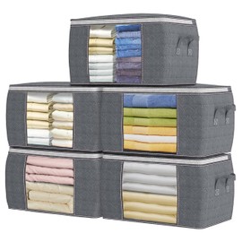 DAWNTREES 5 Piezas Organizador de Ropa, 90L, 60 x 40 x 35 cm bolsas de almacenamiento para mantas, bolsa de almacenamiento grande con asas,Clothes... 