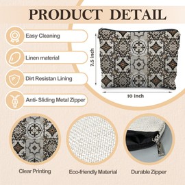 RYYCDOI Vintage Boho Block Print Makeup Bag, Ethnic Moroccan and Mediterranean Tile Cosmetic Bags for Women, Mexican Gifts for Women, Boho Traditional Mandala Zipper Makeup Pouch