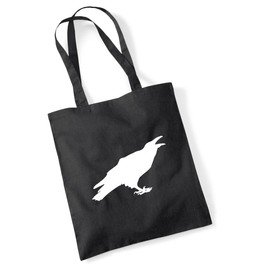 Huuraa Jute Bag Raven Silhouette Bag Cotton 10 Litres Size with Motif for All Crows Fans Gift Idea for Friends and Family, black