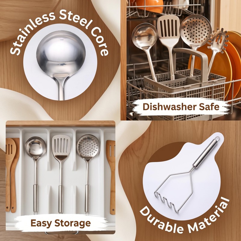 Leonyo 8 Pcs Stainless Steel Kitchen Cooking Utensils Set with
