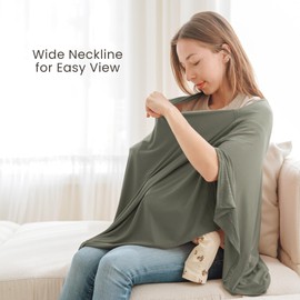 Konssy Knit Nursing Cover for Breastfeeding, 360° Full Privacy Breathable Breastfeeding Cover, Multi-use Carseat Canopy(Army Green)