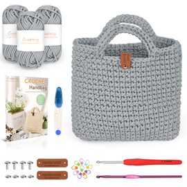 Coopay Crochet Set for Beginners, Crochet Set Bag with Crochet Hook 4.5 mm, Instructions, 5 mm Thick Wool for Crocheting, Small Handbag, Creative Gifts for Daughters, Family and Friends - Grey
