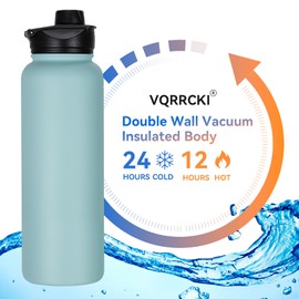 VQRRCKI 40 oz Insulated Water Bottle with Straw, Stainless Steel Sports Water Bottles with 2 Lids (Straw and Wide Mouth lid), Double Wall Vacuum, Leakproof, BPA-Free, Turquoise Blue