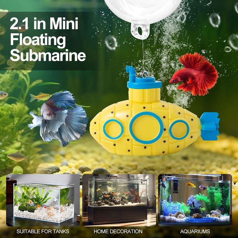 CousDUoBe 2.1 in Mini Floating Submarine Fish Tank Decoration Set，Cute