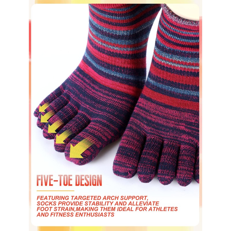 Fourluoo 6 Pairs Women Toe Socks Cotton Breathable Ankle Five