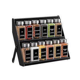 Spice Rack Drawer 2 Levels, Kitchen Organiser Drawer for Spice Jars, Spice Organiser Drawer Adjustable Drawers Organiser System from 32 cm to 55 cm, Spice Rack for Spices Black