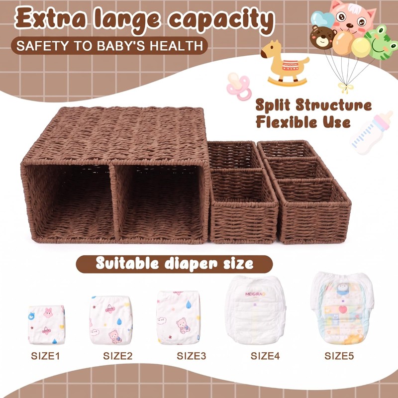 Large Wicker Diaper Caddy Changing Table Organizer, Brown, Paper
