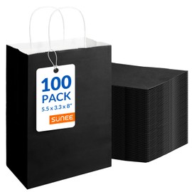 SUNEE Gift Bags with Handles 5.5x3.3x8, 100 Pcs Small Paper Gift Bags Bulk for Wrapping, Retail, Party Favors and Small Business - Black