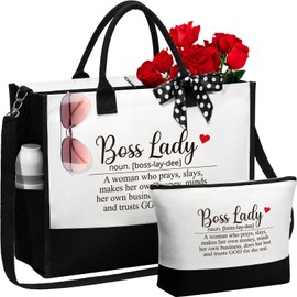 Boss Lady Gifts for Women, Best Boss Gifts for Women Christmas Gifts for Boss Lady Cool Gifts for Bosses Female Funny Boss Gifts Appreciation Gifts Boss Lady Birthday Gifts -Canvas Tote Bag Makeup Bag